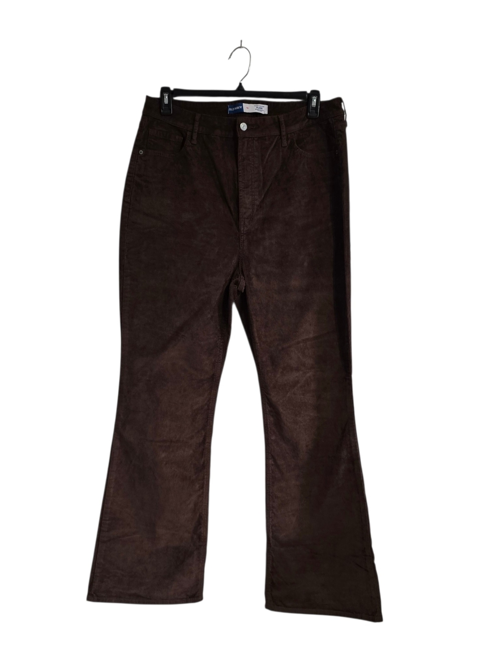 Old Navy Women's brown flared corduroy pants high-rise waist and textured fabric